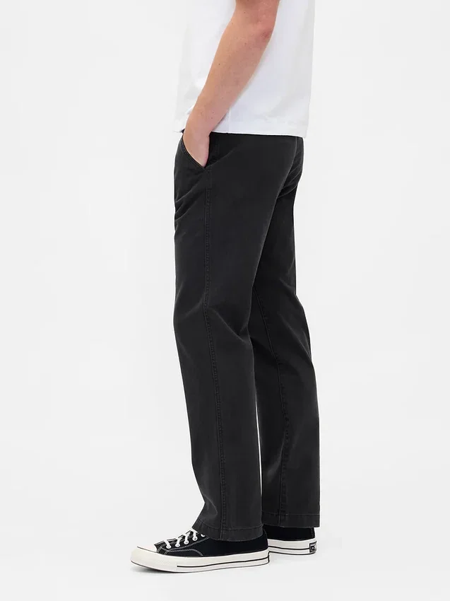 Pantalones caqui rectos de corte holgado en sarga de peso pesado