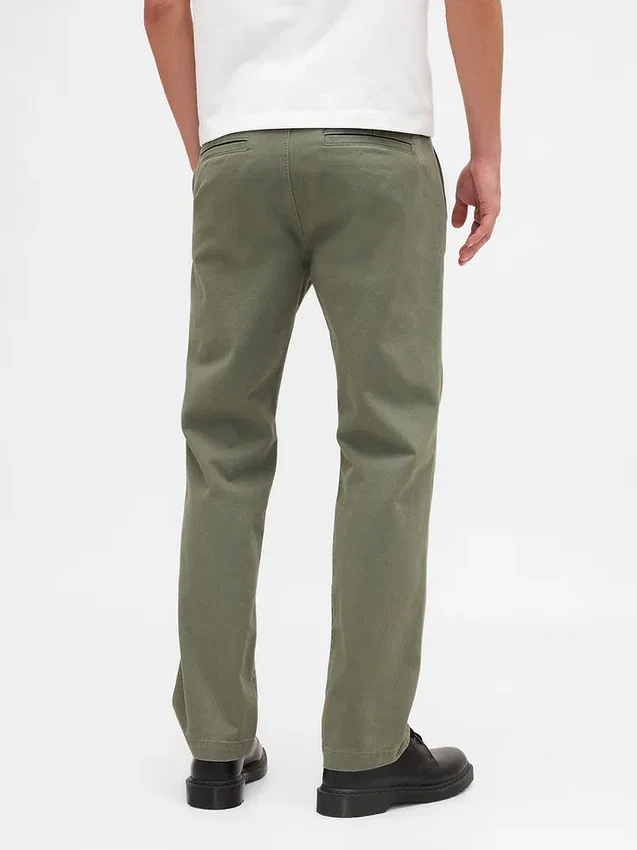 Pantalones caqui rectos de corte holgado en sarga de peso pesado