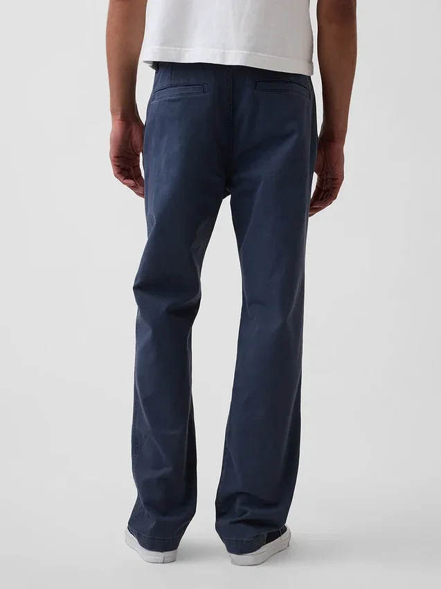Pantalones caqui rectos de corte holgado en sarga de peso pesado