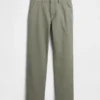 Pantalones caqui rectos de corte holgado en sarga de peso pesado