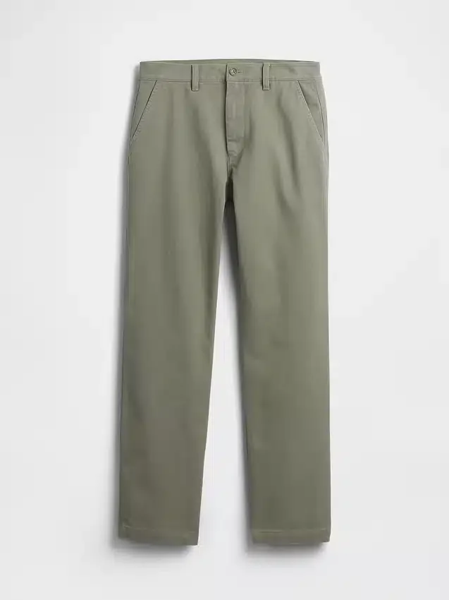 Pantalones caqui rectos de corte holgado en sarga de peso pesado