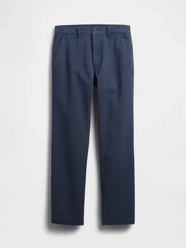 Pantalones caqui rectos de corte holgado en sarga de peso pesado