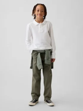 Pantalones caqui rectos y holgados de estilo «uniforme moderno» para niños