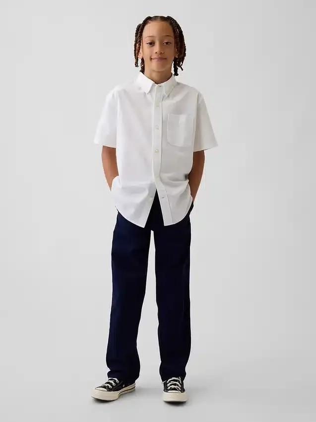Pantalones caqui rectos y holgados de estilo «uniforme moderno» para niños