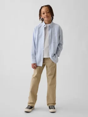 Pantalones caqui rectos y holgados de estilo «uniforme moderno» para niños