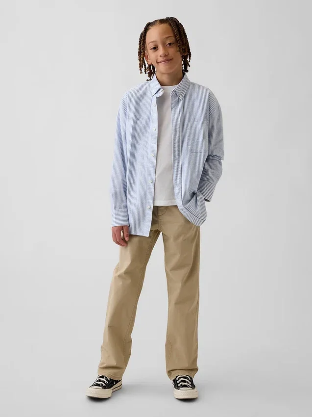Pantalones caqui rectos y holgados de estilo «uniforme moderno» para niños