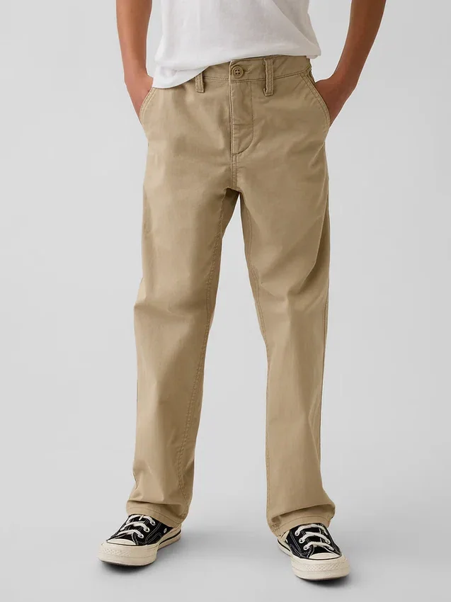 Pantalones caqui rectos y holgados de estilo «uniforme moderno» para niños