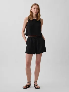Pantalones cortos cómodos de gasa de algodón de talle medio (4")
