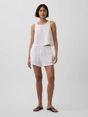 Pantalones cortos cómodos de gasa de algodón de talle medio (4")
