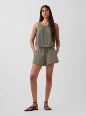 Pantalones cortos cómodos de gasa de algodón de talle medio (4")