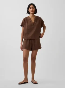 Pantalones cortos cómodos de gasa de algodón de talle medio (4")
