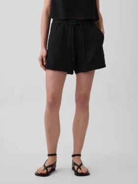 Pantalones cortos cómodos de gasa de algodón de talle medio (4″)