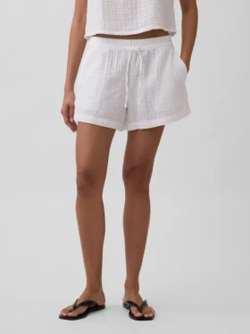 Pantalones cortos cómodos de gasa de algodón de talle medio (4″)
