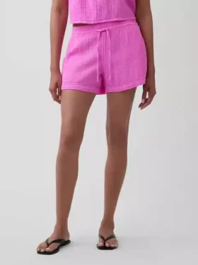 Pantalones cortos cómodos de gasa de algodón de talle medio (4″)