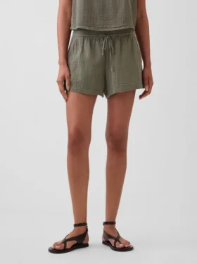 Pantalones cortos cómodos de gasa de algodón de talle medio (4″)