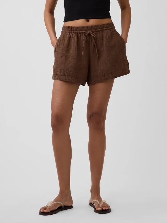 Pantalones cortos cómodos de gasa de algodón de talle medio (4")