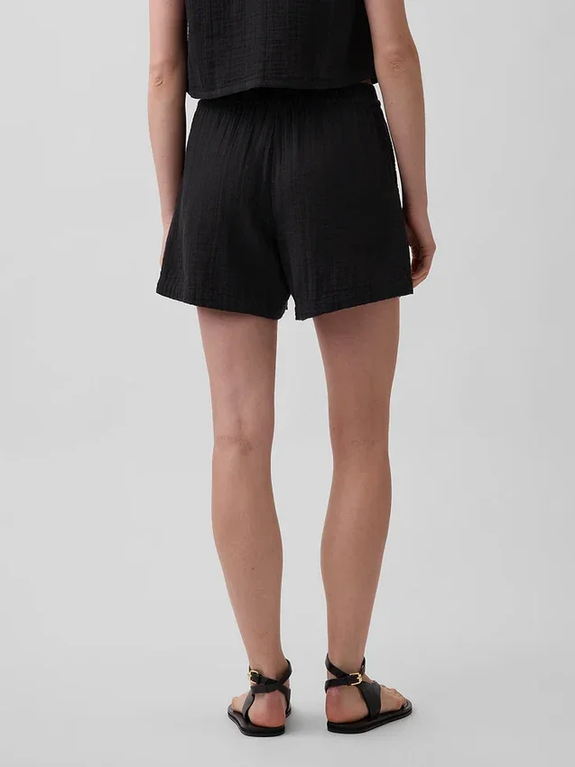 Pantalones cortos cómodos de gasa de algodón de talle medio (4")