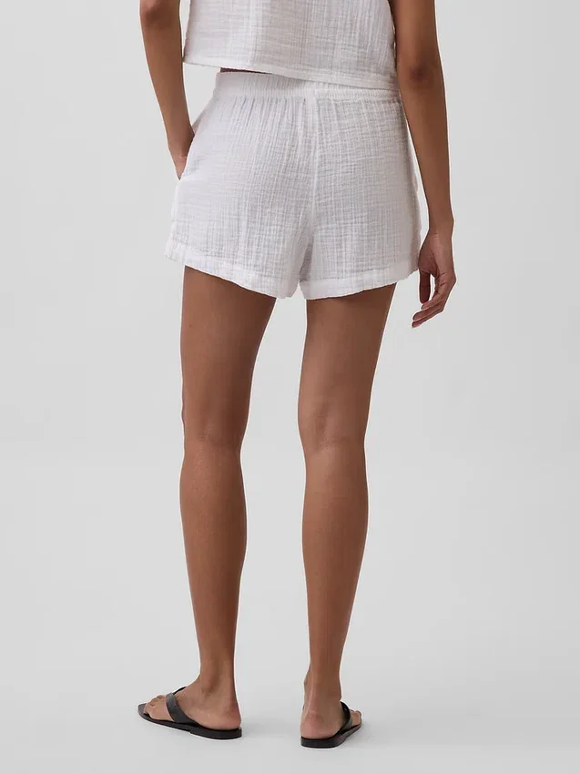 Pantalones cortos cómodos de gasa de algodón de talle medio (4")
