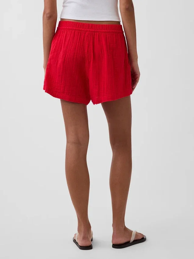 Pantalones cortos cómodos de gasa de algodón de talle medio (4")