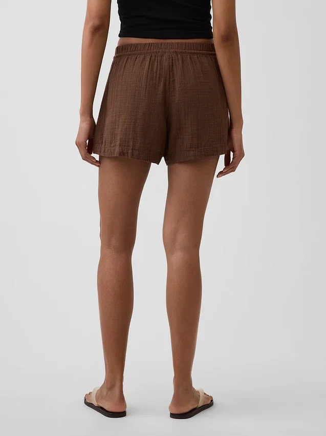 Pantalones cortos cómodos de gasa de algodón de talle medio (4")