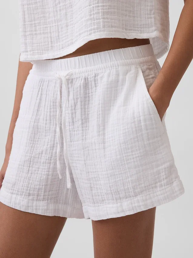 Pantalones cortos cómodos de gasa de algodón de talle medio (4")