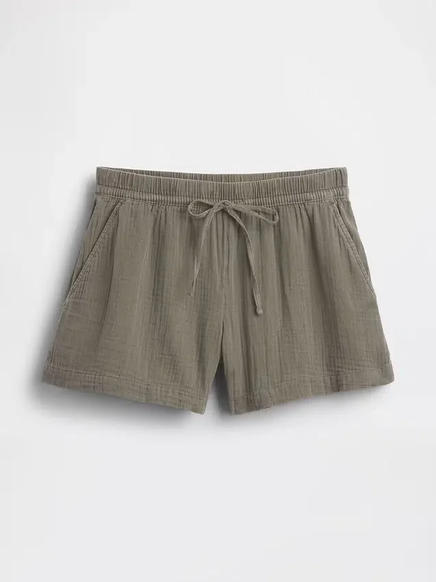 Pantalones cortos cómodos de gasa de algodón de talle medio (4")