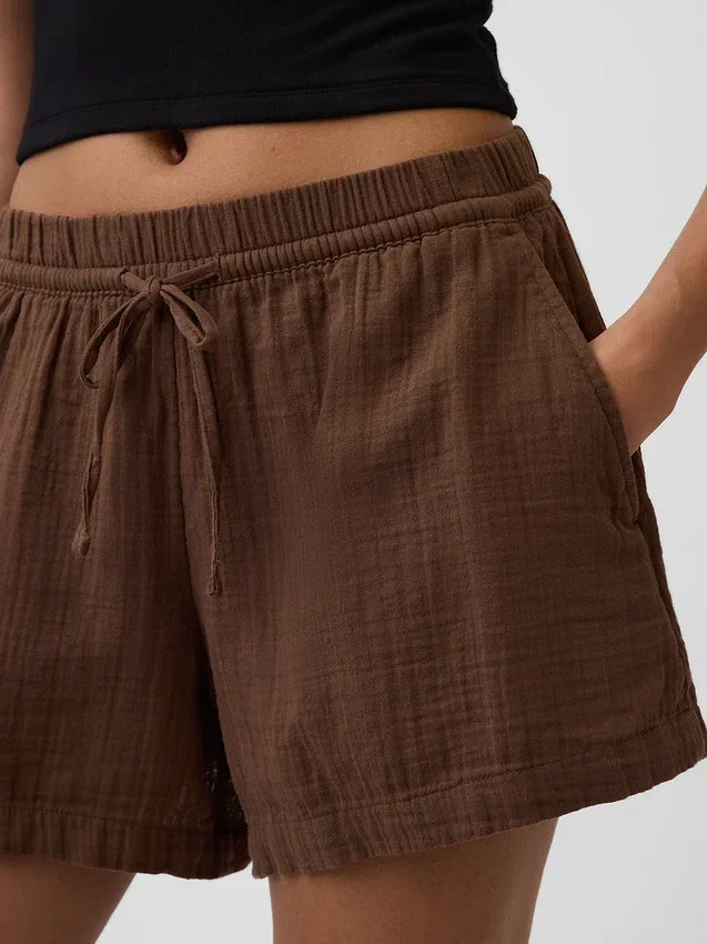Pantalones cortos cómodos de gasa de algodón de talle medio (4")