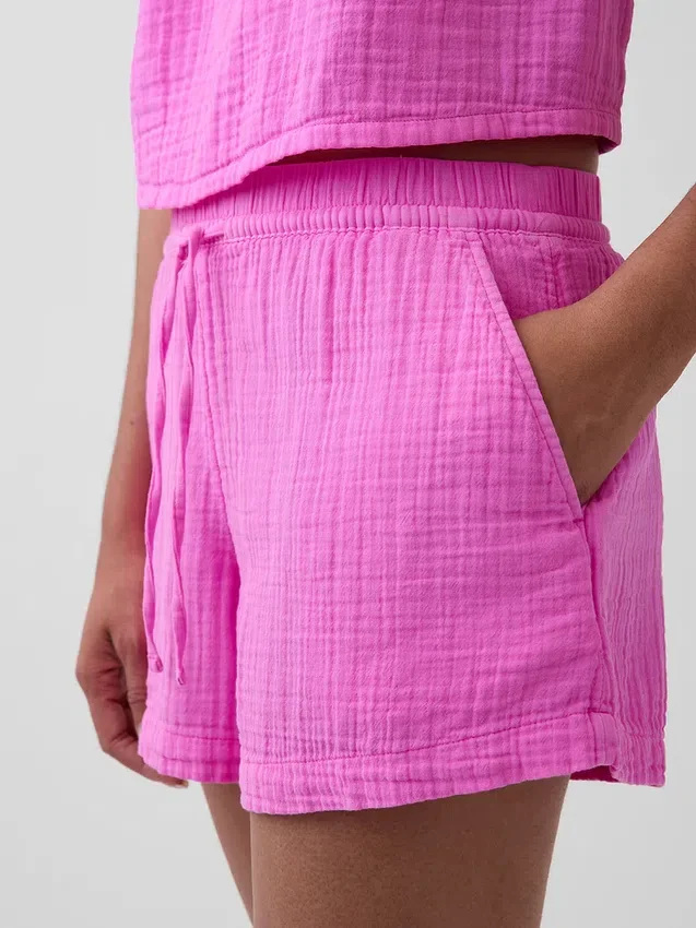 Pantalones cortos cómodos de gasa de algodón de talle medio (4")