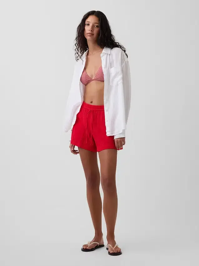 Pantalones cortos cómodos de gasa de algodón de talle medio (4")