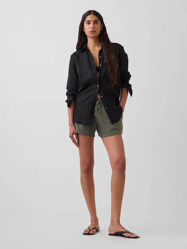 Pantalones cortos cómodos de gasa de algodón de talle medio (4")
