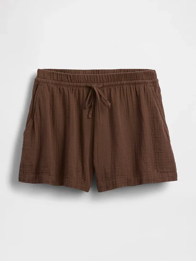Pantalones cortos cómodos de gasa de algodón de talle medio (4")