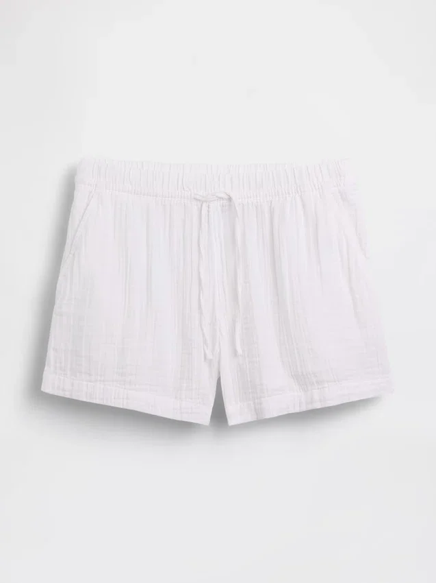 Pantalones cortos cómodos de gasa de algodón de talle medio (4")