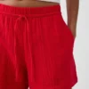 Pantalones cortos cómodos de gasa de algodón de talle medio (4")