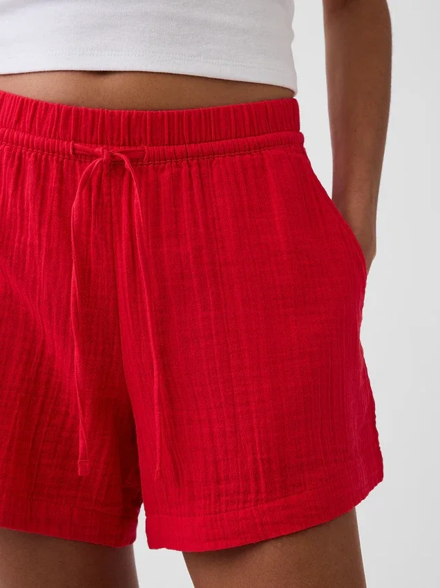 Pantalones cortos cómodos de gasa de algodón de talle medio (4")