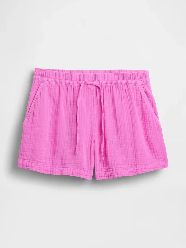 Pantalones cortos cómodos de gasa de algodón de talle medio (4")