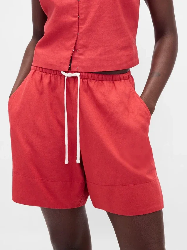 Pantalones cortos cómodos de mezcla de lino de 6"
