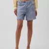 Pantalones cortos cómodos de punto estampado con efecto vaquero, de talle medio (5")