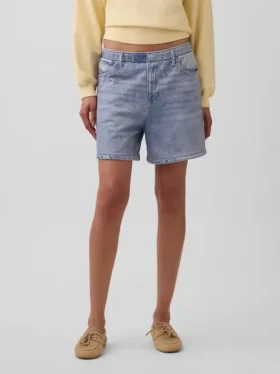 Pantalones cortos cómodos de punto estampado con efecto vaquero, de talle medio (5″)