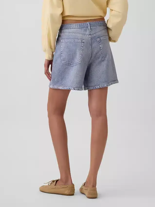 Pantalones cortos cómodos de punto estampado con efecto vaquero, de talle medio (5")