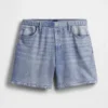 Pantalones cortos cómodos de punto estampado con efecto vaquero, de talle medio (5")