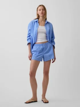 Pantalones cortos de 4" con estampado de cuadros en tejido seersucker