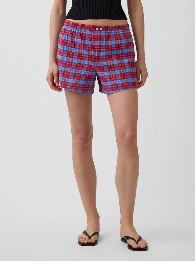 Pantalones cortos de 4" con estampado de cuadros en tejido seersucker