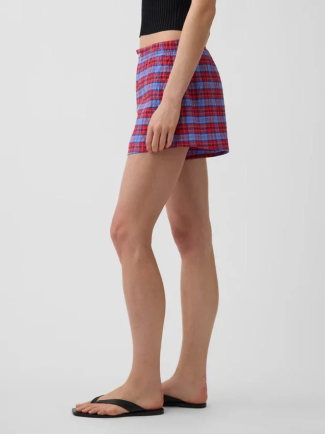 Pantalones cortos de 4" con estampado de cuadros en tejido seersucker