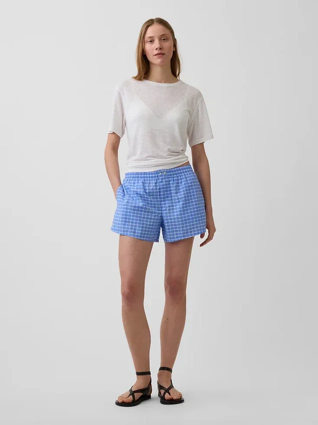 Pantalones cortos de 4" con estampado de cuadros en tejido seersucker
