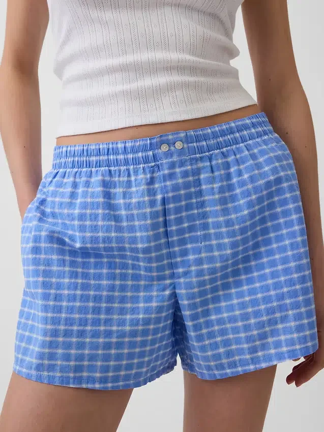 Pantalones cortos de 4" con estampado de cuadros en tejido seersucker