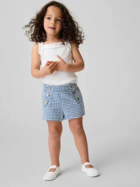 Pantalones cortos de denim a cuadros vichy estilo marinero para bebés y niños pequeños