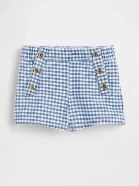 Pantalones cortos de denim a cuadros vichy estilo marinero para bebés y niños pequeños