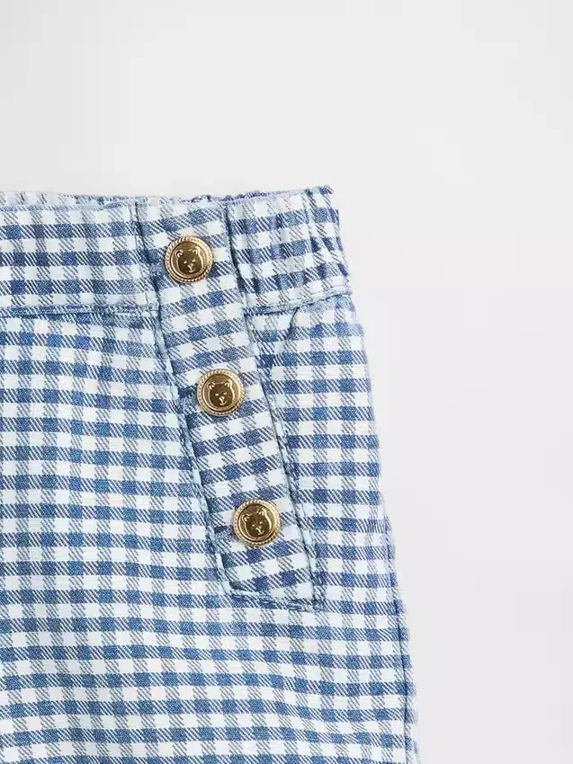 Pantalones cortos de denim a cuadros vichy estilo marinero para bebés y niños pequeños