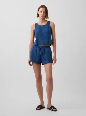 Pantalones cortos de denim de gasa de algodón de 4"