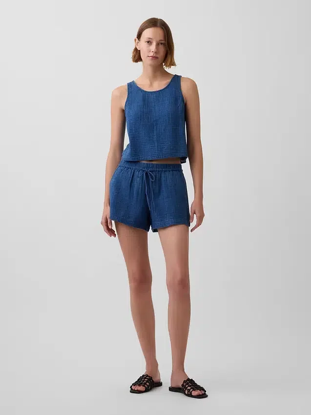 Pantalones cortos de denim de gasa de algodón de 4"